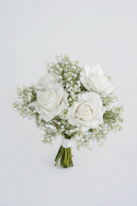 Bouquet for Bride 6 real touch roses and baby breaths
