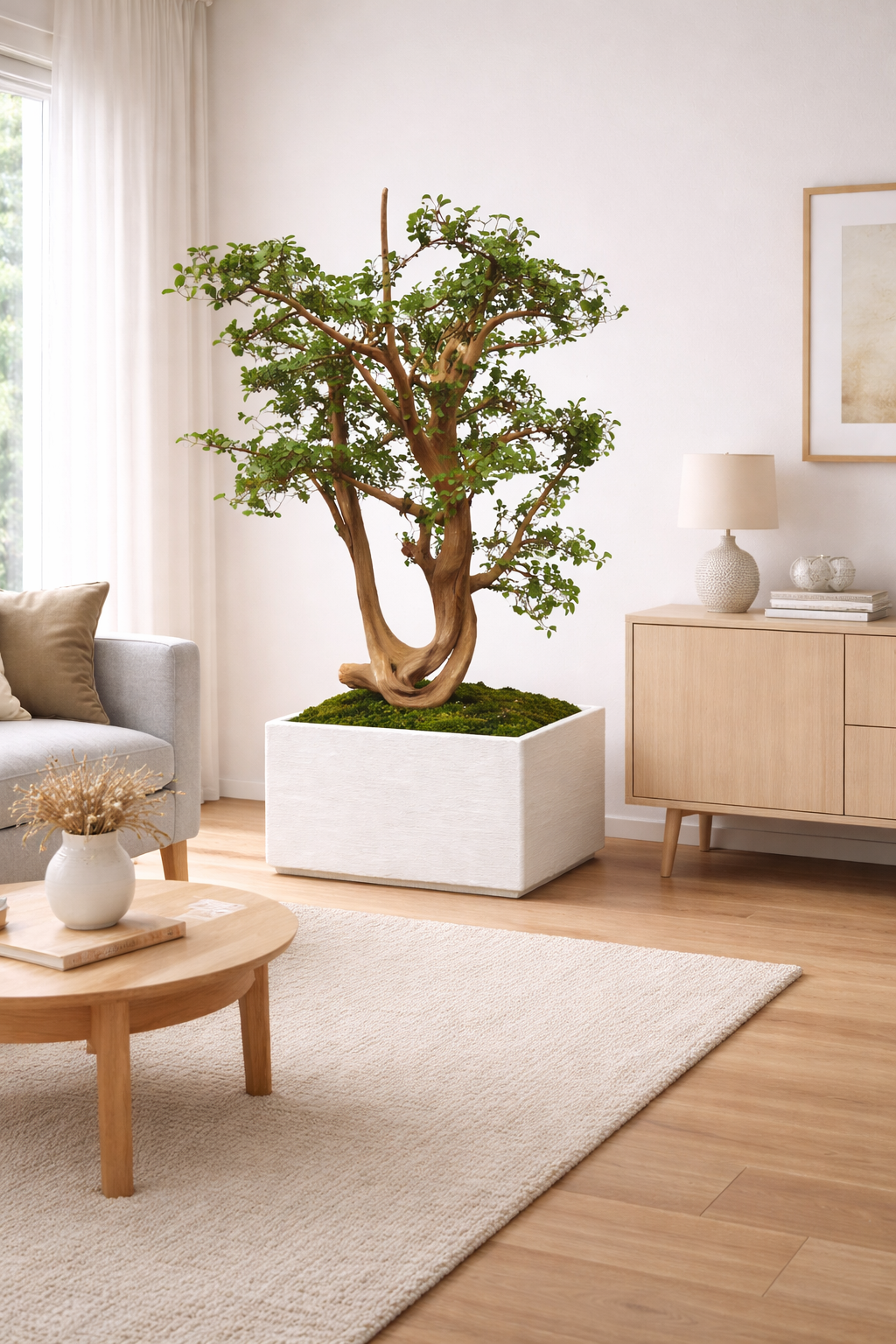 Artificial Green Leaves Tree in Rectangular Pot