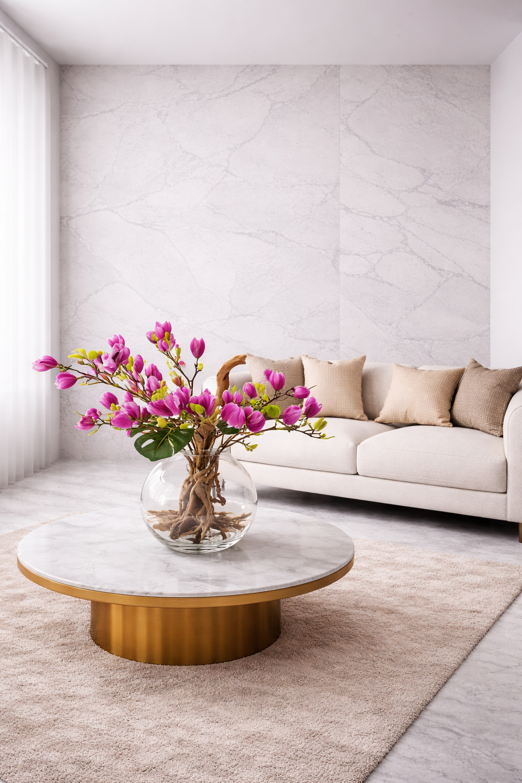 Artificial Pink Magnolia Flower - Clear pot