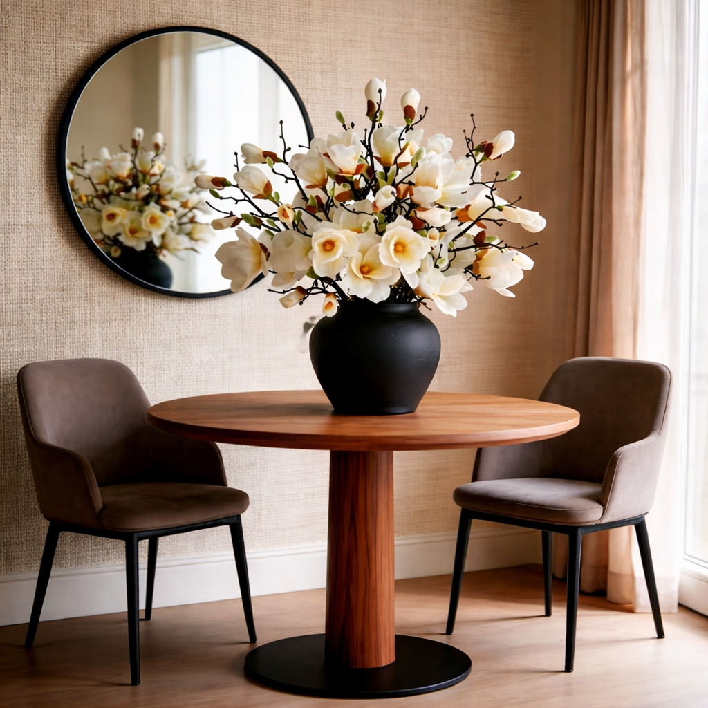 Artificial Pot Magnolia Flower - Black Pot