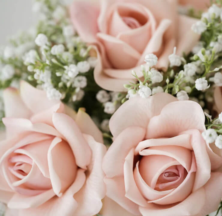 Bouquet for Bridesmaid Size – Real touch Blush pink roses and ultra realistic baby’s breath