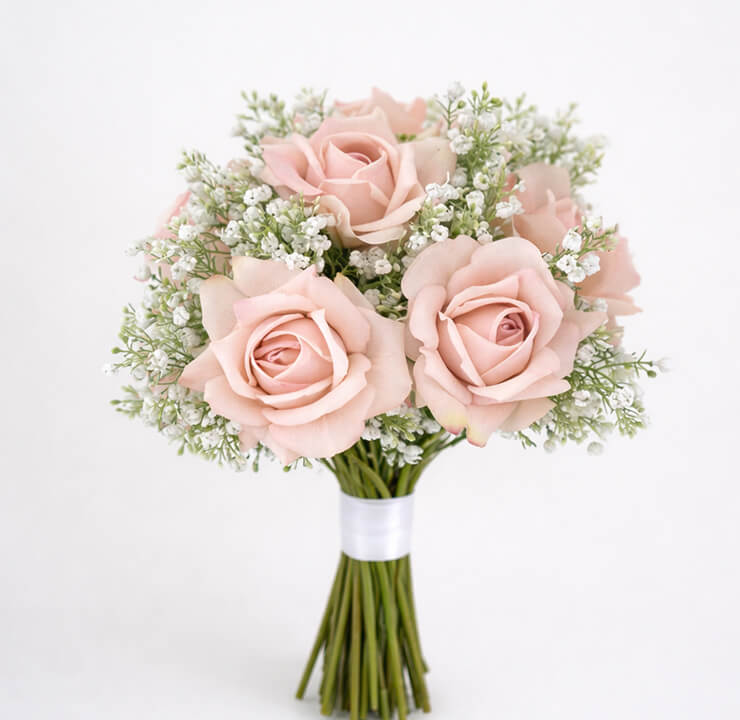 Bouquet for Bridesmaid Size – Real touch Blush pink roses and ultra realistic baby’s breath