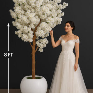 Cherry Blossom Tree In White Globe Vase - 8 Feet